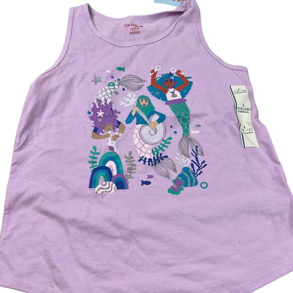 Cat & Jack Girls' Violet Purple Mermaid Printed Tank Top - Size Large - NWT - Picture 1 of 5